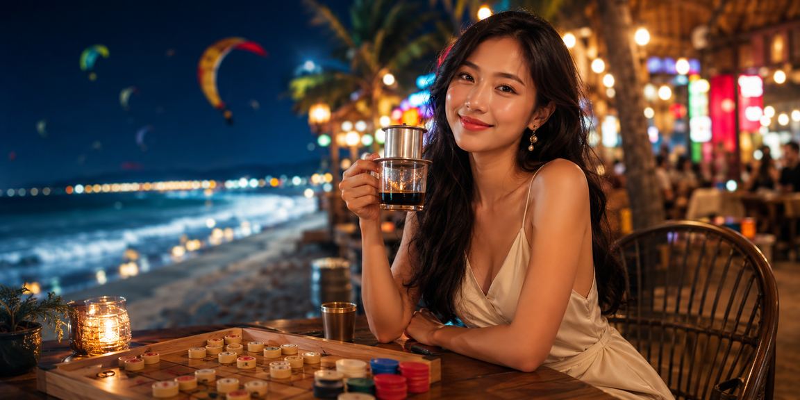 Người dùng Việt Nam thư giãn chơi game bài trực tuyến tại quán cà phê Mũi Né