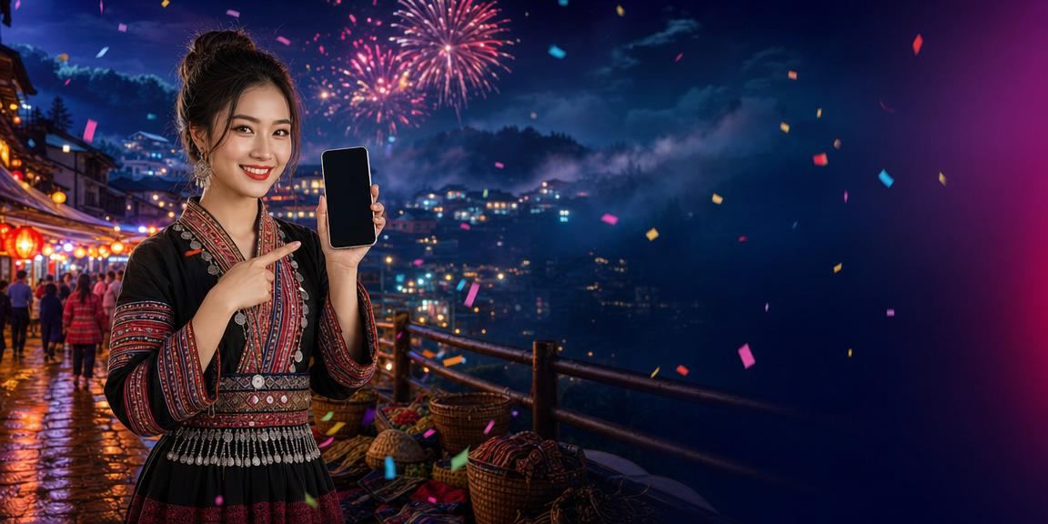 Người dùng trải nghiệm nền tảng giải trí trực tuyến tại lễ hội Sapa trên điện thoại di động